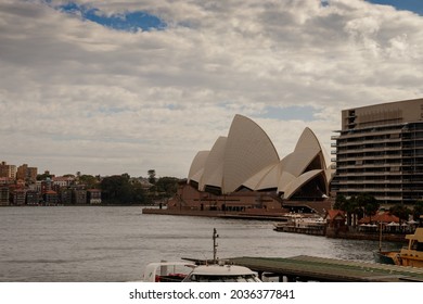 Sydney, NSW, Australia. February 9, 2021: Circular Quay With A View Of Sydney Harbor Across To The Lower North Shore And Opera House. Empty Streets And Harbor