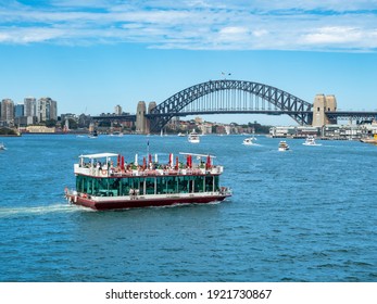 Sydney NSW Australia - January 26th 2021 - Party Boat Sailing At A Very Quiet Sydney Harbour With Blue Water In The Australia Day On A Sunny Summer Afternoon