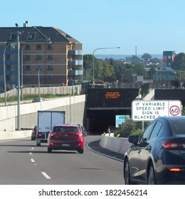 Sydney, NSW / Australia - July 26 2020: Apartment Block Above M4 WestConnex Tunnel Evacuated In Ashfield After Cracks Appear In Building. Entrance To The M4 Tunnel In Ashfield From Parramatta Road