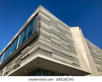 Sydney, NSW Australia - June 14, 2021: The Corner  Of A Modern Building With A Blue Sky Background. 