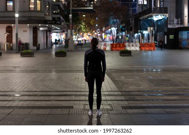 Sydney NSW Australia June 2021: Person From Behind Looking Ahead On City Street Alone