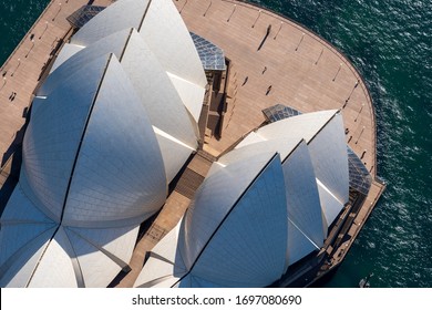 Sydney, NSW / Australia - June 21st 2019: Sydney Opera House From Above In An R44 Helicopter