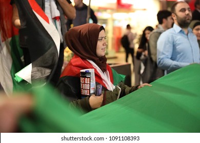 SYDNEY, NSW / AUSTRALIA - May 15, 2018: A Woman Is Seen At A Demonstration Held To Mark 70 Years Since The Palestinian Exodus (Nakba) In 1948.