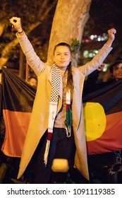 SYDNEY, NSW / AUSTRALIA - May 15, 2018: Vanessa Turnbull Roberts Speaks At A Demonstration Held To Mark 70 Years Since The Palestinian Exodus (Nakba) In 1948 And Condemn Recent Violence From Israel.