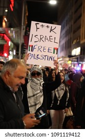 SYDNEY, NSW / AUSTRALIA - May 15, 2018: A Woman Holds A Sign At A Demonstration Held To Mark 70 Years Since The Palestinian Exodus (Nakba) In 1948.