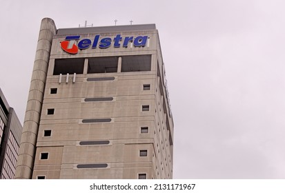 Sydney, NSW Australia - May 24 2020: Large Telstra signage on the Telstra Kent Exchange building