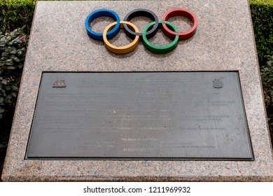 Sydney, NSW, Australia - November, 2012 - Memorial And Olympic Rings Of Sydney 2000 Olympic Games In Hyde Park