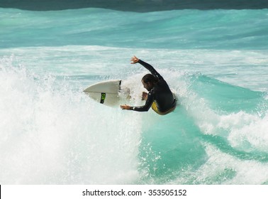 Sydney, NSW, Australia - October 05, 2015. Young Surfer Surfing At Bondi Beach.