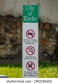 Sydney NSW Australia - October 8th 2020 - City Of Ryde Warning Sign At A Local Park On A Sunny Spring Afternoon