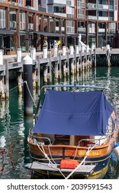 Sydney NSW Australia September 2021: An Elegant Old Fashioned Wooden Motor Boat