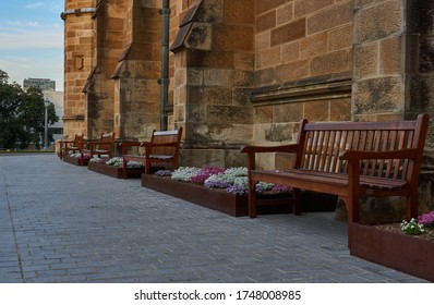 Sydney, NSW/Australia - 05 13 2020: Historic Buildings. University Of Sydney, Great Hall, Details And Benches.         