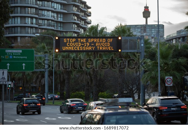 SYDNEY, NSW/AUSTRALIA - Apr 01 2020: A traffic\
sign reads \