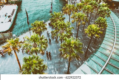 SYDNEY - OCTOBER 2015: Tourists Walk In Circular Quay. Sydney Attracts 30 Million People Annually.