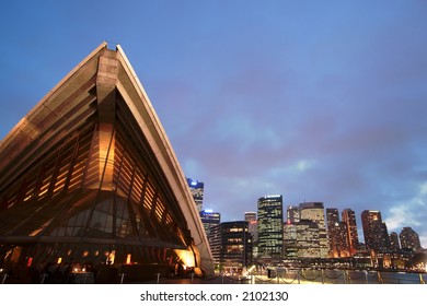 Sydney Opera House Dining Area With Sydney City Lights At The Background