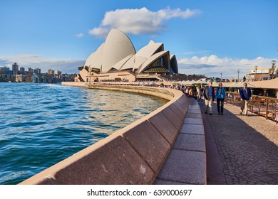 Sydney Opera House. May 30, 2014. Sydney Opera House On The Sunshine Day With Blue Sky And Green Water.