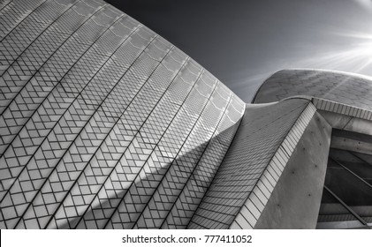Sydney Opera House Roof Tiles Close Up In Black And White ,July 2015 