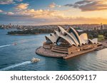 Sydney Opera House at Sunset with Boats on Sydney Harbour
