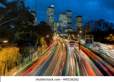 Sydney Rush Hour Freeway Traffic At Dusk