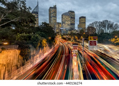 Sydney Rush Hour Freeway Traffic At Dusk