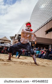 SYDNEY,AUSTRALIA - OCTOBER 8,2016: Aboriginal dancers perform during the Homeground festival. Homeground is Australia's biggest celebration of indigenous culture.