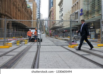 SYDNEY-FEB 21 2019:Australian Businessman Walk Over Sydney Light Rail Project.Sydney Light Rail Sub-contractor, Acciona, Seeking $1 Billion From New South Wales Government After Claiming It Was Misled