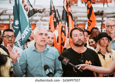 "Sydney,NSW / Australia - December 19th 2019: Protesters from the Trade Workers Union in Sydney airport due to low pay and dangerous conditions"