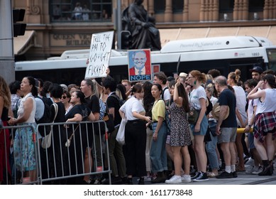 Sydney,NSW/Australia-1.10.2020:Anti Scott Morrison Protesters In Front Of Sydney's Town Hall. Protesters Demanding Climate Change Action.