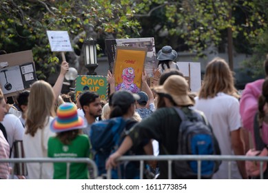 Sydney,NSW/Australia-1.10.2020:Anti Scott Morrison Protesters In Front Of Sydney's Town Hall. Protesters Demanding Climate Change Action.