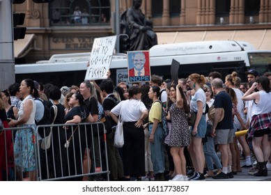 Sydney,NSW/Australia-1.10.2020:Anti Scott Morrison Protesters In Front Of Sydney's Town Hall. Protesters Demanding Climate Change Action.