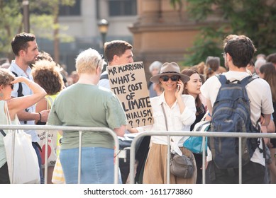 Sydney,NSW/Australia-1.10.2020:Anti Scott Morrison Protesters In Front Of Sydney's Town Hall. Protesters Demanding Climate Change Action.