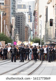 Sydney,NSW/Australia-1.10.2020:Anti Scott Morrison Protesters In Front Of Sydney's Town Hall. Protesters Demanding Climate Change Action.