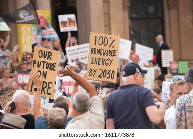 Sydney,NSW/Australia-1.10.2020:Anti Scott Morrison Protesters In Front Of Sydney's Town Hall. Protesters Demanding Climate Change Action.