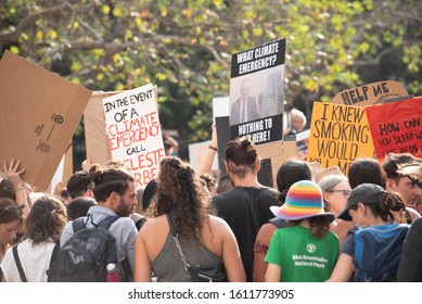 Sydney,NSW/Australia-1.10.2020:Anti Scott Morrison Protesters In Front Of Sydney's Town Hall. Protesters Demanding Climate Change Action.