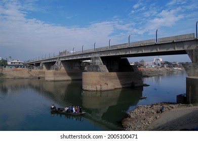 Sylhet, Bangladesh - 1 January 2015: Kazir Bazar Bridge Over Surma River.