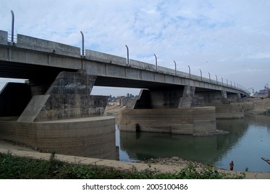 Sylhet, Bangladesh - 1 January 2015: Kazir Bazar Bridge Over Surma River.