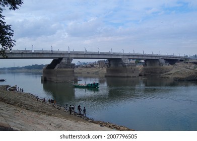 Sylhet, Bangladesh - 1 January 2015: Kazir Bazar Bridge Over Surma River.