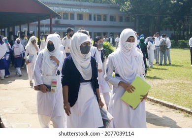 Sylhet, Bangladesh - 14 November 2021: Students Are Coming Out To The Examination Center After SSC (Secondary School Certificate) Examination.