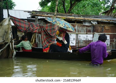 Sylhet Bangladesh 16 Jun 2022: The flood situation in Sylhet has worsened again, roads and houses have been submerged.