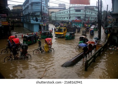 Sylhet, Bangladesh - 16 Jun 2022: The city of Sylhet is flooded due to heavy rains and hill slopes.