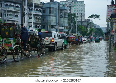 Sylhet Bangladesh 16 Jun 2022: The flood situation in Sylhet (Shahjalal Upashahar) has worsened again, roads and houses have been submerged