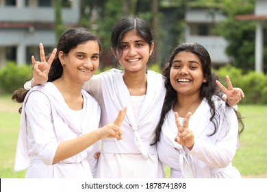 Sylhet, Bangladesh - 6 May 2019: Students of Government Agragami Girls High School and College in Sylhet expressing his happy feelings after their secondary school certificate (SSC) results published.