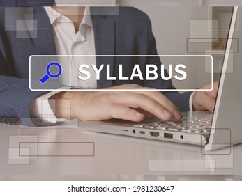  SYLLABUS phrase on the screen. Bookkeeping clerk use internet technologies at office. Concept search and SYLLABUS . 