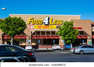 Sylmar, CA/USA. July 31,2018. Food 4 Less Grocery Storefront. Food 4 Less Is A National Warehouse Store Grocery Chain, Currently Owned By Kroger.