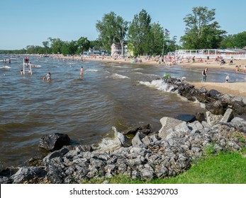 SYLVAN BEACH, NEW YORK - JUNE 23, 2019: People at Sylvan Beach (Oneida Lake) in Upstate New York.