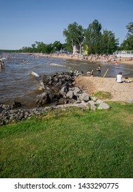 SYLVAN BEACH, NEW YORK - JUNE 23, 2019: People at Sylvan Beach (Oneida Lake) in Upstate New York.