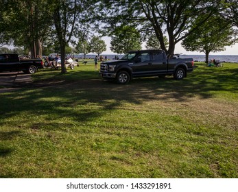SYLVAN BEACH, NEW YORK - JUNE 23, 2019: People Camping at Sylvan Beach (Oneida Lake) in Upstate New York.