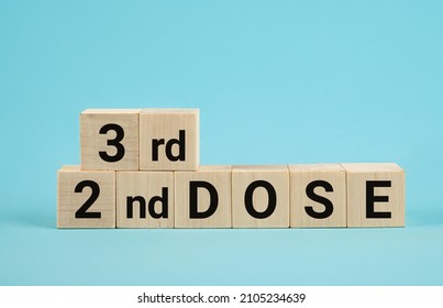 Symbol For A 3rd Booster Vaccination Against The Corona Virus. Covid-19 Booster Dose Vaccine Shot Symbol. Cubes And Changes Words '2nd Dose' To '3rd Dose