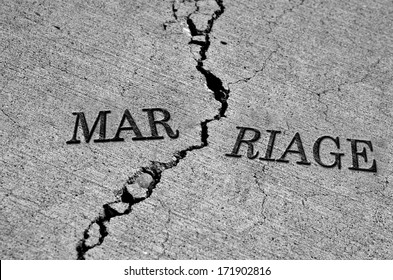 Symbol Of Broken Marriage With Crack In Concrete And Word