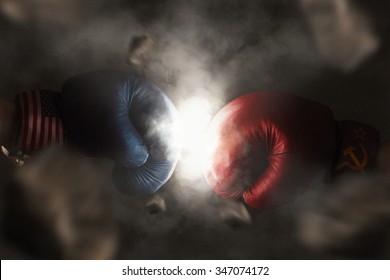 Symbol Of The Cold War Between America And Russia Symbolized With Boxing Gloves