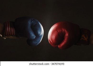 Symbol Of The Cold War Between America And Russia Symbolized With Boxing Gloves